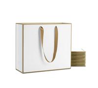 YACEYACE Bolsas de regalo grandes blancas y doradas con asas, 20 bolsas de regalo blancas de 12.5 x 4.5 x 11 pulgadas con marco dorado, bolsas de compras, bolsas de fiesta, bolsas de boda