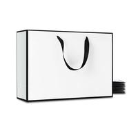 YACEYACE - Bolsas de regalo grandes de papel blanco con asas de cinta, 40 x 12 x 28 cm, bolsas de regalo de papel blanco muy resistentes con marco negro, elegantes bolsas de regalo de papel blanco y