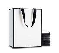 YACEYACE - Bolsas de regalo medianas en blanco y negro, 20 unidades de 8 x 4.2 x 10.5 pulgadas, bolsas de regalo blancas y negras de tamaño mediano, bolsas de regalo de papel blanco y negro con asa de cinta, bolsas de regalo a granel para fiestas, cumpleaños, baby shower, minorista, boutique, mercancía