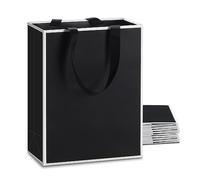 YACEYACE - Bolsas de regalo negras a granel, 10 unidades de 8 x 4.25 x 10.5 pulgadas, bolsas de regalo de papel negro con asas de cinta, marco blanco, bolsas de boda, bolsas de compras, bolsas de