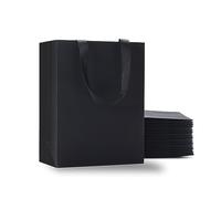 YACEYACE - Bolsas de regalo negras a granel, 20 unidades de 10.5 x 4.25 x 8 pulgadas, bolsas de regalo de papel negro medianas con asas de cinta, bolsas de papel kraft negro para compras, minoristas