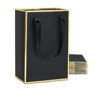 YACEYACE Bolsas de regalo negras con asas, 10 bolsas pequeñas de regalo negras a granel, mini bolsas de regalo para regalos, fiestas, marco dorado de lujo, 5.25 x 8 x 3.75 pulgadas