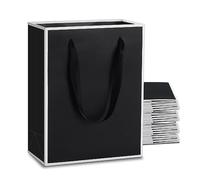 YACEYACE - Bolsas de regalo negras con asas a granel, 20 unidades de 8 x 4 x 10.5 pulgadas, bolsas de regalo de papel negro a granel con marco blanco, bolsas de regalo para fiestas, cumpleaños, bodas