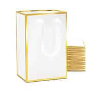 YACEYACE Bolsas de regalo pequeñas con asas de cinta, 20 bolsas de regalo blancas a granel, mini bolsas de regalo, bolsas de regalo, bolsas de regalo, marco dorado de lujo, 5.25 x 8 x 3.75 pulgadas