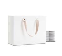 YACEYACE Paquete de 20 bolsas de regalo blancas, 20 bolsas de regalo blancas de 10.5 x 4.2 x 8 pulgadas con asas de cinta, bolsas de regalo medianas, bolsas de boda, bolsas de fiesta, bolsas de