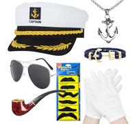 Yacht Kapitän Hut Kapitänsmütze Kostüm Set,marinerosenmütze Schal Sonnenbrille,Kapitänsmütze Herren Ideal Matrosen Kostüm ,Kapitänsmütze für Erwachsene Damen Männer für Karneval Mottoparty Partys