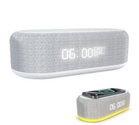 Yacriso Cargador inalámbrico con Altavoz y Despertador, estación de Carga inalámbrica 6 en 1 | Reloj | Luz Nocturna LED | Termómetro, Puerto USB, Números Grandes para Dormitorio Oficina (White)