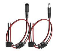 YACSEJAO 1 par de cables de alimentación CC con fusible, 35 cm, 20 AWG, CC 5,5 mm x 2,1 mm, macho + hembra a cable desnudo, cable de alimentación de extremo abierto, cable de reparación