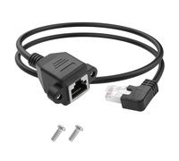 YACSEJAO Cable de extensión Ethernet RJ45 de 90 grados con tornillo, montaje en panel Cat5e/Cat5, RJ45 macho a hembra, apantallado, 60 cm (ángulo recto)