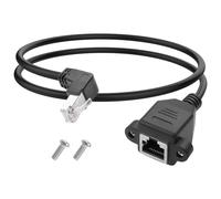 YACSEJAO Cable de extensión Ethernet RJ45 de 90 grados con tornillo, montaje en panel Cat5e/Cat5, RJ45 macho a hembra, apantallado, 60 cm (ángulo descendente)