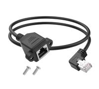 YACSEJAO Cable de extensión Ethernet RJ45 de 90 grados con tornillo, montaje en panel Cat5e/Cat5, RJ45 macho a hembra, apantallado, 60 cm (ángulo izquierdo)