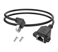 YACSEJAO Cable de extensión Ethernet RJ45 de 90 grados con tornillo, montaje en panel Cat5e/Cat5, RJ45 macho a hembra, apantallado, 60 cm (ángulo ascendente)
