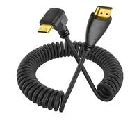 YACSEJAO Cable en espiral Mini HDMI de 90 grados Mini HDMI macho a HDMI macho Cable en espiral alargado para cámaras, DSLR digitales, videocámaras, pantallas y monitores portátiles (ángulo abajo)