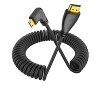 YACSEJAO Cable en espiral Mini HDMI de 90 grados Mini HDMI macho a HDMI macho Cable en espiral alargado para cámaras, DSLR digitales, videocámaras, pantallas y monitores portátiles (ángulo recto)