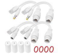 YACSEJAO Kit de inyector PoE pasivo de 12 V y divisor PoE, 2 pares de cables RJ45 impermeables pasivos de alimentación pasiva a través de Ethernet DC PoE (blanco)
