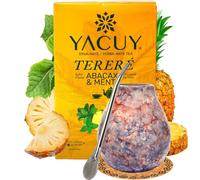 Yacuy Yerba Mate Set con taza de cerámica 350 ml - Bombilla de acero inoxidable 19 cm - Yerba Mate té Yacuy Piña 500 g sabor piña y menta - Vegano, sin gluten
