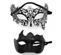 YADIRF 2 máscaras de ojos de princesa para parejas, máscaras de metal sexy con diamantes de imitación para disfraz de Halloween (negro 11)