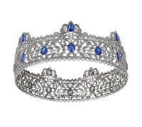 YADIRF Coronas de metal para hombre, cumpleaños, graduación, fiesta de regreso a casa, corona de rey para festivales, bodas, baby shower (plata oscura con piedra azul)