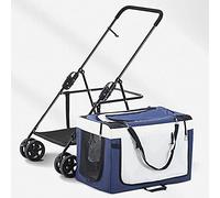 YADLCR Cochecito para Mascotas para Perros y Gatos pequeños, medianos Grandes y Gatos Carrito de 4 Ruedas Carrito para Correr Carrito para Perros Plegable con Jaula Desmontable (Color : Blue)