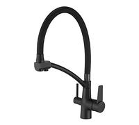 YADLCR Grifo De Cocina De 3 Vías, Mezclador De Fregadero para Sistemas De Ósmosis, Grifos De Cocina De Latón 3 En 1 para Agua Potable con Doble Palanca, Giratorio De 360 ° (Color : Negro)