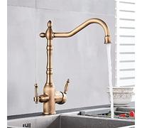 YADLCR Grifo de Cocina Ósmosis de 3 vías, grifos de Filtro de Agua de Cocina, latón Antiguo, grifos mezcladores de Fregadero de Agua Potable, rotación de 360 Grados (Color : Antique Brass)