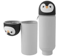 YADOBIG 2 en 1 Estuche de Silicona, Telescópico Estuche Escolar Kawaii de Silicona, con Cremallera, Adecuado para el Colegio, Oficina, Regalo para Niños y Niñas (Pingüino)