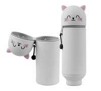 YADOBIG 2 en 1 Estuche de Silicona, Telescópico Estuche Escolar Kawaii de Silicona, Gato Kawaii, con Cremallera, Adecuado para el Colegio, Oficina, Regalo para Niños y Niñas