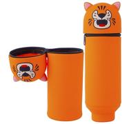 YADOBIG 2 en 1 Estuche de Silicona, Telescópico Estuche Escolar Kawaii de Silicona, Tigre Kawaii, con Cremallera, Adecuado para el Colegio, Oficina, Regalo para Niños y Niñas