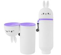 YADOBIG 2 en 1 Estuche Escolar Kawaii de Silicona, Telescópico Estuche de Silicona, con Cremallera, Adecuado para el Oficina, Colegio, Regalo para Niños y Niñas, Conejo Kawaii