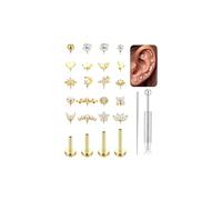 YADOCA 18G Piercing Tragus Mujer Acero Quirurgico Hipoalergénico Zircone Cubica Roscado Interno Pendientes Cartilago Oreja Piercing Nariz Tragus Helix Labret Conch Labio Oro 6/7/8/10mm