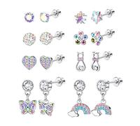YADOCA 8 Pares Pendientes Hipoalergénicos para Mujer y Niñas - Acero Quirúrgico Arcoíris Corazón Perla Flor Mariposa CZ Multicolor Cartílago Joyería