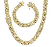 YADOCA Cadena Cubana Miami Cadena Cubanos Collar y Pulsera Oro Plata Hip Hop Aleacion Gargantilla Rapero Collar para Hombres Rock Rapero Música Ropa de Calle