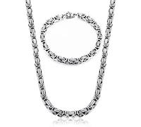 YADOCA Collar de Plata y Pulseras para Hombre y Mujeres - 6/8mm Punk Cadena Bizantina de Acero Inoxidable