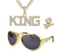 YADOCA Kit de Disfraces de Hip Hop 80s/90s Accesorios de Disfraces de Hip Hop para Niños Adulto, Falso Collar con el Signo del Dólar, Anillo de Hip Hop, Gafas Hippie para Disfraz de Rapero Hippie 4