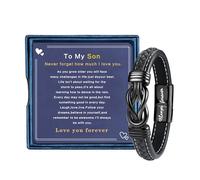 YADOCA Pulsera para Hijo, Pulsera de Cuero Negro para Hombre, Regalo de Cumpleaños y Navidad para Adolescentes