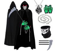 YADODO Disfraz de Parca para Halloween, para hombres, mujeres, adolescentes, con guadaña, guantes, máscara, disfraz de la parca, capa de la parca, traje de muerte gritando para hombre
