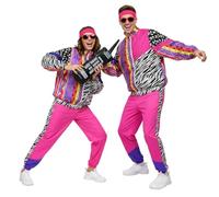 YAEGIMHT Conjunto de chándal retro de los años 80 y 90, traje de concha vintage rosa neón con lentes de sol, accesorio retro para teléfono y accesorios de banda para el sudor, disfraz elegante para