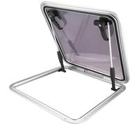 YaeMarine Ventana/tapa cuadrada de aluminio anodizado para barco, ventana de ojo de buey para barco, yate, caravana, 22.5 x 22.5 pulgadas, con 2 asas de apoyo