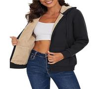 Yaepoip 2025 Women Casual fleece zip up Warm jacket Sherpa Lined Fall-Winter Coat With Pockets has a good pre-cooling effect (Black,L)