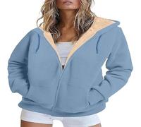 Yaepoip 2025 Women Casual fleece zip up Warm jacket Sherpa Lined Fall-Winter Coat With Pockets has a good pre-cooling effect (Light Blue,XXL)