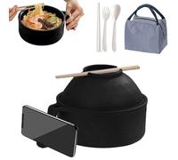 Yaepoip All In One Ramen Noodle Bowl Set, Instant Noodle Bowl, 6 Piece All In One Ramen Bowl, Microwave Ramen Bowl with Lid, Chopsticks, Spoon, Fork and Strainer (Black)