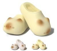 Yaepoip Cat Paws Footprints Fluffy Plush Fleece Height Increase Slippers, Cat Paw Slippers with Paw Prints on the Soles (YELLOW,36)