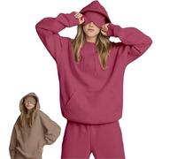 Yaepoip Comfort Airplane Mode Travel Hoodie with Eye Mask Built In, Wearable Blanket Hoodie with Hidden Pockets Unisex (Rose Red,L)
