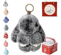 Yaepoip Easter Cute Bunny Plush Keychain Iron Box, Soft Bunny Keychains With Tin, Handmade Soft Plush Rabbit Charm for Bag (Black)