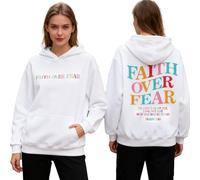 Yaepoip Faith Over Fear Hoodie - Christian Sweatshirt for Women, Oversized Jesus Hoodie (White,M)
