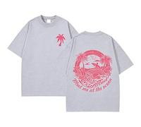 Yaepoip Oversized Graphic Tshirts for Women Teens Y2K Flower Short Sleeve Summer Aesthetic Preppy Vacation Tops (Light Gray,L)