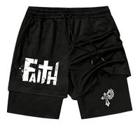 Yaepoip Pantalones Cortos 2 en 1 para Hombre: Todo lo Puedo en Cristo | con Forro Interior, cordón Ajustable, diseño Cristiano con Cruz de Jesús | Pantalones Cortos Deportivos (K,XXL)