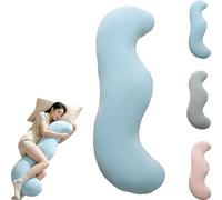 Yaepoip Pea Pod Body Pillow for Side Sleeper, Soft Ergonomic Curve Cooling Pillow, Removable Washable Pea Pod Body Pillow for Adults Back Hip & Leg Support (Blue,47.24in)