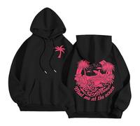 Yaepoip Pink Flower Hoodie - Preppy Hoodies for Women, Aesthetic Cute Oversized Y2k Hoodie (Black,XXL)