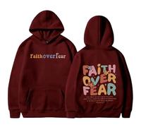 Yaepoip Sudadera con Capucha Cristiana Faith Over Fear para Mujer - Bonita Sudadera Extragrande con gráfico de Jesús (Burgundy,S)